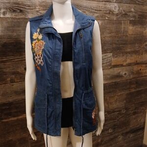 Embroidered Blue Denim Vest